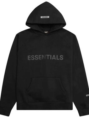 Essentials Black Pullover Hoodie with Subtle Chest Logo